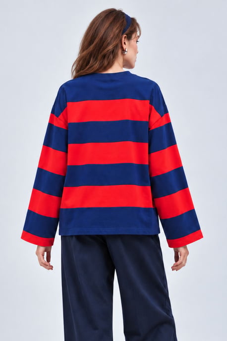 Bipantolon Damen Oversize Sweatshirt mit Streifen und Rundhalsausschnitt - Image 3