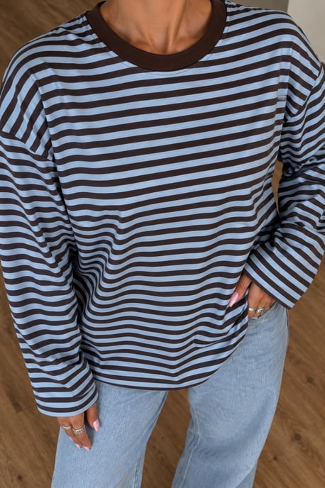 Bipantolon Damen Oversized Sweatshirt mit Streifen und Rundhalsausschnitt - Image 2
