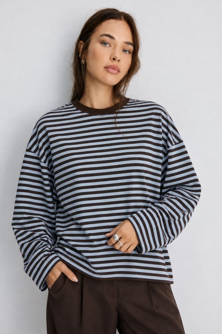 Bipantolon Damen Oversized Sweatshirt mit Streifen und Rundhalsausschnitt - Image 3
