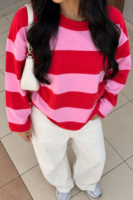Bipantolon Damen Oversized Sweatshirt mit Streifen und Rundhalsausschnitt - Image 3