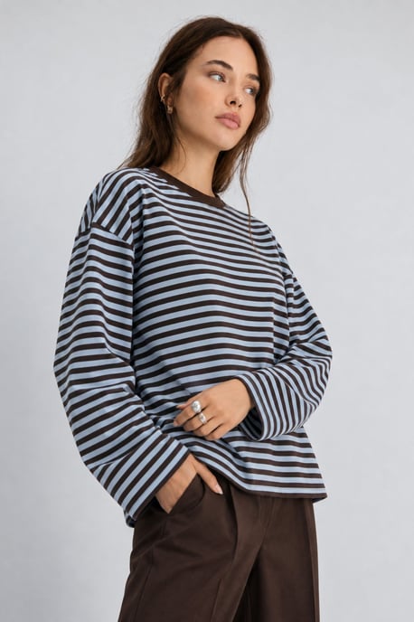 Bipantolon Damen Oversized Sweatshirt mit Streifen und Rundhalsausschnitt - Image 4