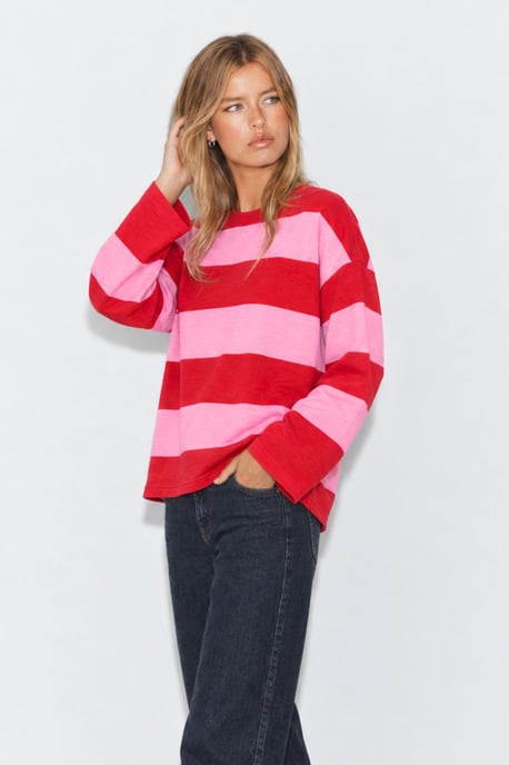 Bipantolon Damen Oversized Sweatshirt mit Streifen und Rundhalsausschnitt - Image 4