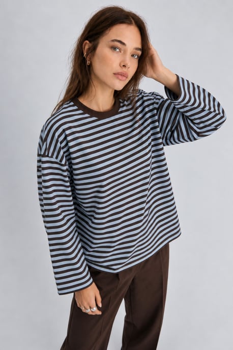 Bipantolon Damen Oversized Sweatshirt mit Streifen und Rundhalsausschnitt - Image 5