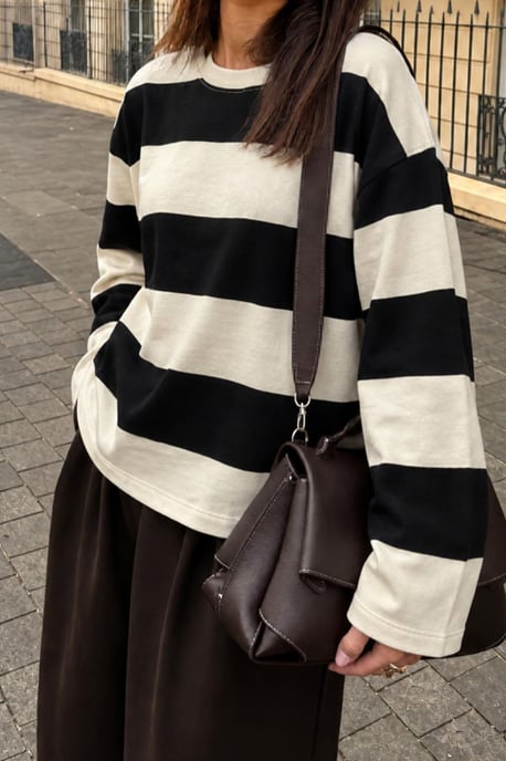 Bipantolon Damen-Sweatshirt mit Oversize-Passform, Streifen und Rundhalsausschnitt - Image 2