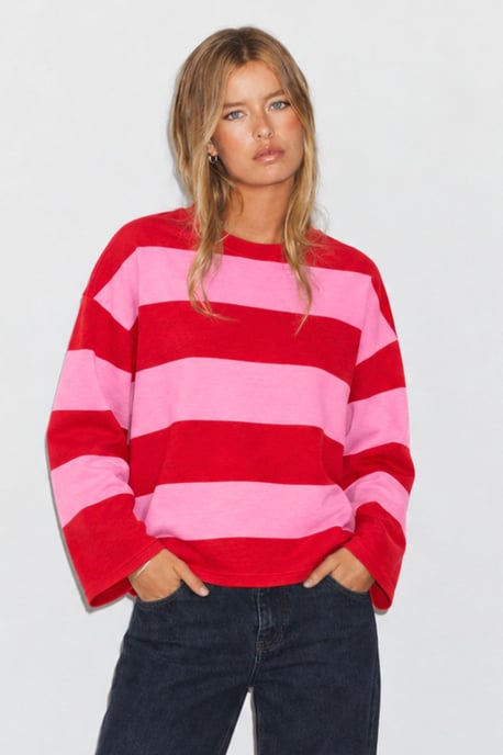 Bipantolon Damen Oversized Sweatshirt mit Streifen und Rundhalsausschnitt - Image 5