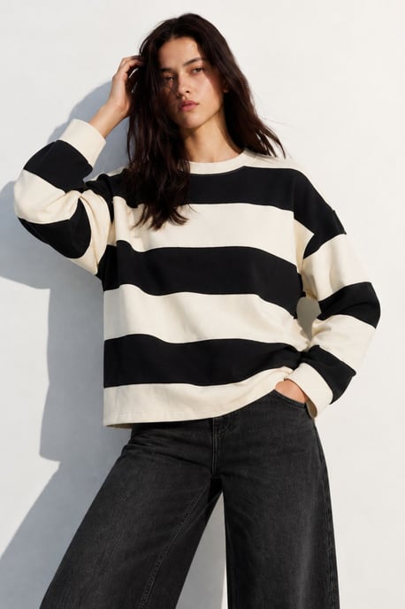 Bipantolon Damen-Sweatshirt mit Oversize-Passform, Streifen und Rundhalsausschnitt - Image 5