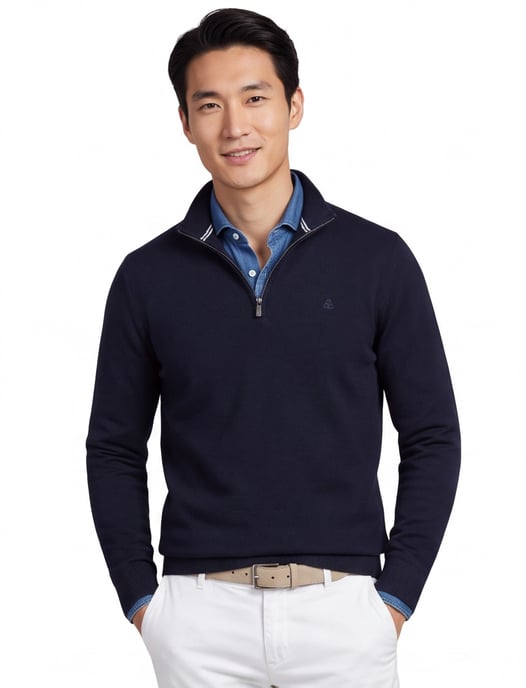 Scotland Blue Pullover Half-Zip Marineblau Normale Passform 100% Baumwolle - Image 1