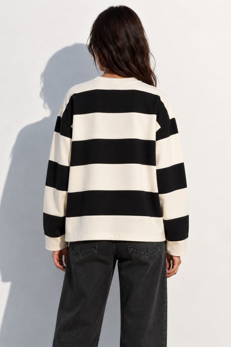Bipantolon Damen-Sweatshirt mit Oversize-Passform, Streifen und Rundhalsausschnitt - Image 6