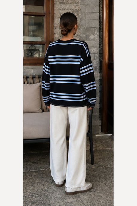 Bipantolon Oversized Damen-Sweatshirt mit Streifen und Rundhalsausschnitt - Image 5