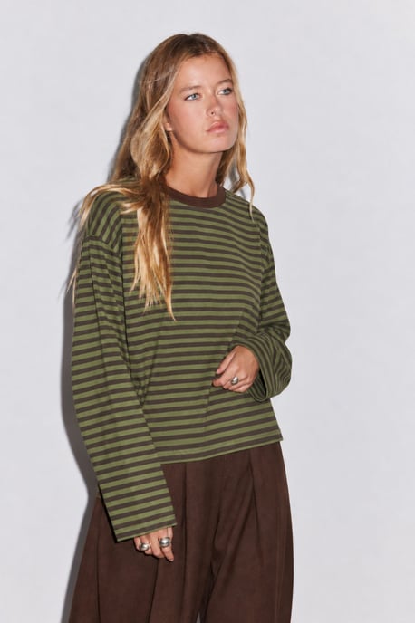 Bipantolon Damen Oversized Sweatshirt mit Streifen und Rundhalsausschnitt - Image 2