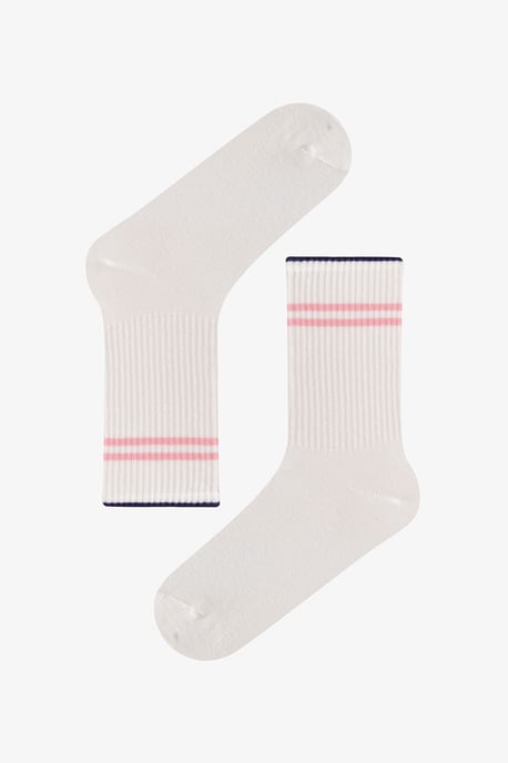 Lange gestreifte Baumwoll-Tennissocken im Paar mit Rundstrick - Image 3