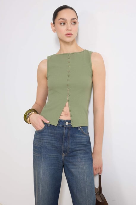 TRENDYOLMİLLA Damen Khaki Einfarbig Ärmellos Tailliert Blusen - Image 1
