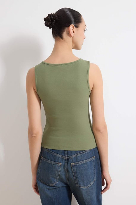 TRENDYOLMİLLA Damen Khaki Einfarbig Ärmellos Tailliert Blusen - Image 3