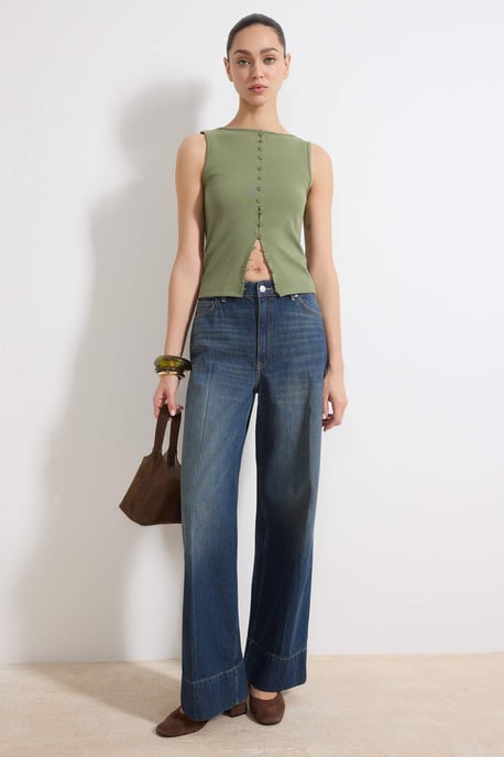 TRENDYOLMİLLA Damen Khaki Einfarbig Ärmellos Tailliert Blusen - Image 4