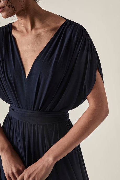 Drapiertes Midikleid mit offenem Rücken – Marineblau - Image 3