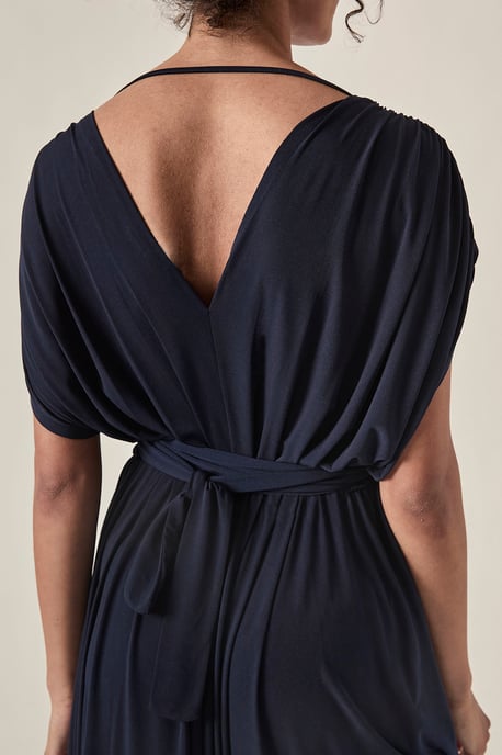 Drapiertes Midikleid mit offenem Rücken – Marineblau - Image 4