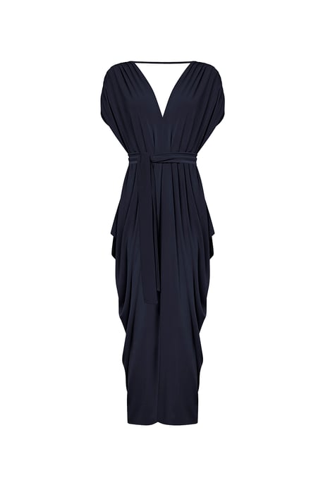 Drapiertes Midikleid mit offenem Rücken – Marineblau - Image 5