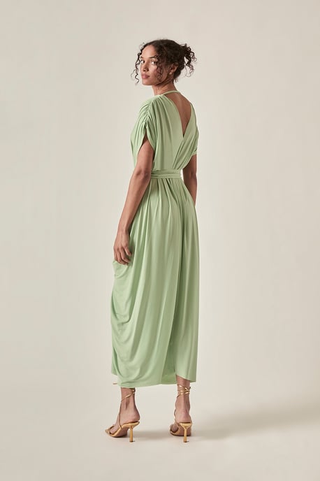 Raffiniertes Midikleid mit offenem Rücken – Salbeigrün - Image 2