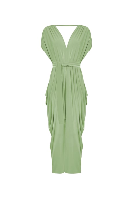 Raffiniertes Midikleid mit offenem Rücken – Salbeigrün - Image 5