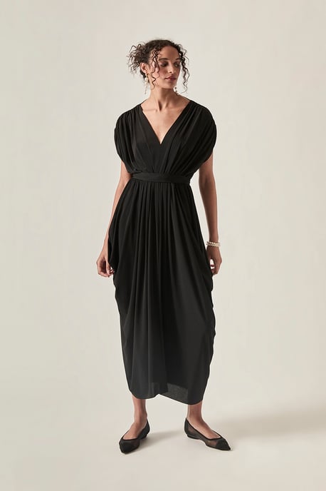 James Lakeland Drapiertes Midikleid mit offenem Rücken – Schwarz - Image 1