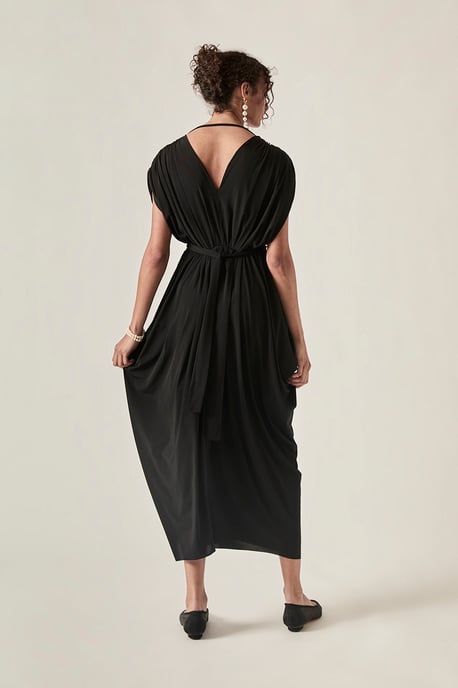 James Lakeland Drapiertes Midikleid mit offenem Rücken – Schwarz - Image 2