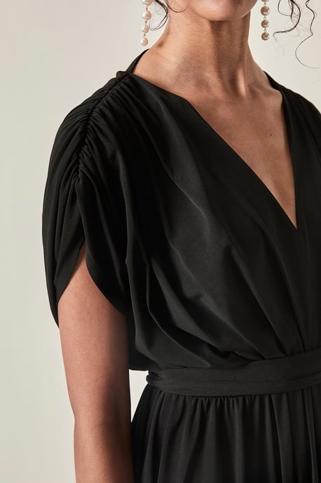 James Lakeland Drapiertes Midikleid mit offenem Rücken – Schwarz - Image 4