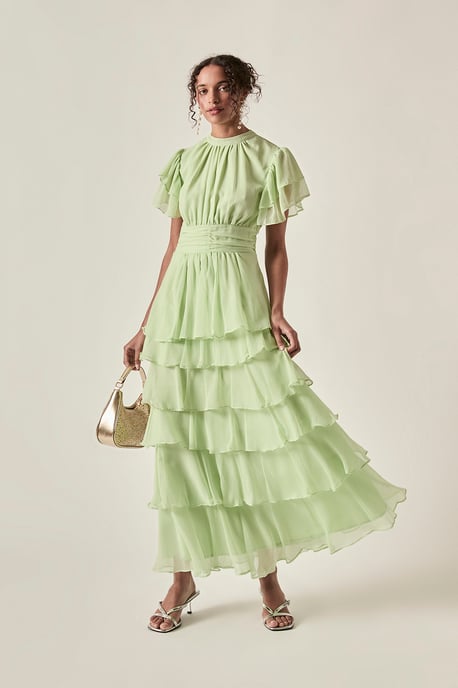 Rüschen-Maxikleid mit Stufen – Salbeigrün - Image 1