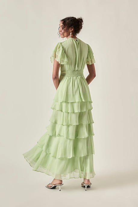 Rüschen-Maxikleid mit Stufen – Salbeigrün - Image 2