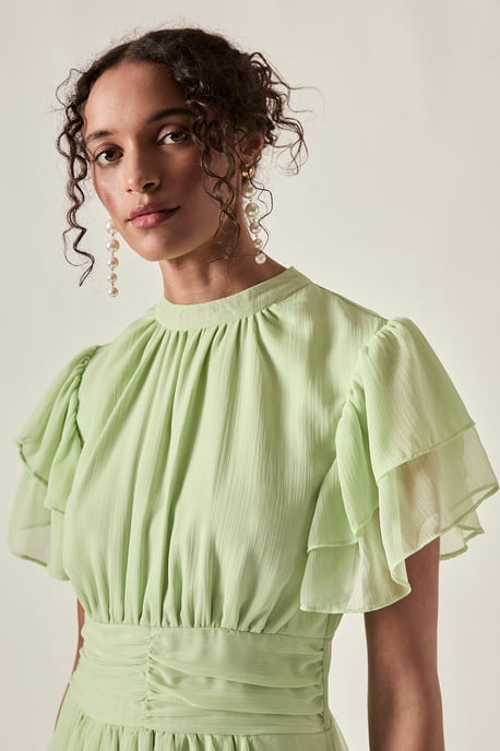 Rüschen-Maxikleid mit Stufen – Salbeigrün - Image 3