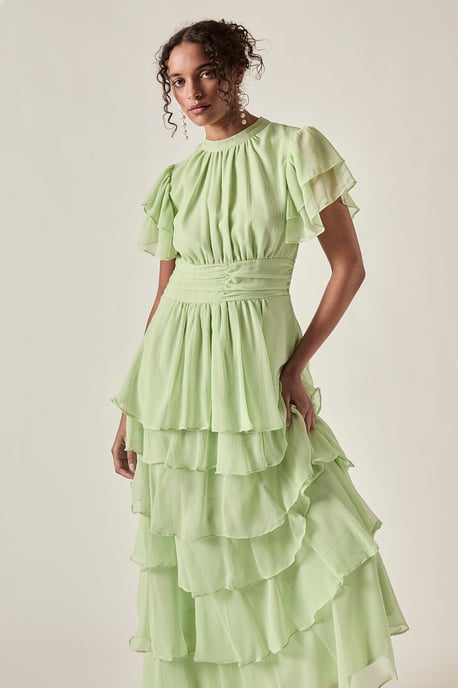 Rüschen-Maxikleid mit Stufen – Salbeigrün - Image 4