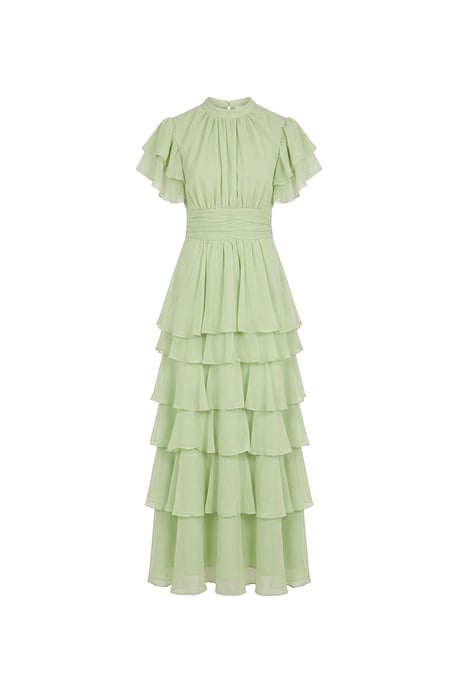 Rüschen-Maxikleid mit Stufen – Salbeigrün - Image 5