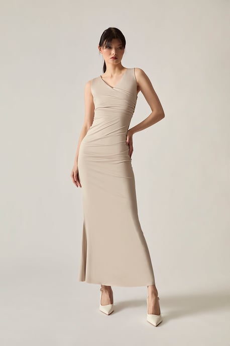 V-Ausschnitt Cremefarbenes Maxikleid - Image 1