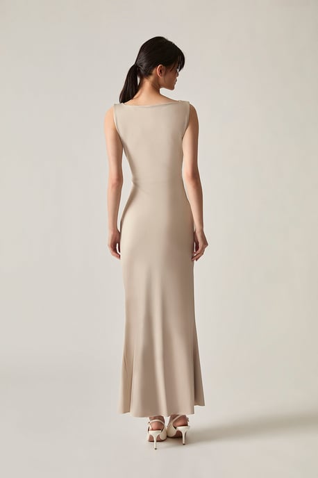 V-Ausschnitt Cremefarbenes Maxikleid - Image 2