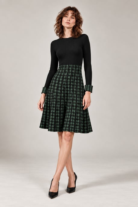 Grünes und schwarzes Hahnentritt-Strickkleid - Image 1