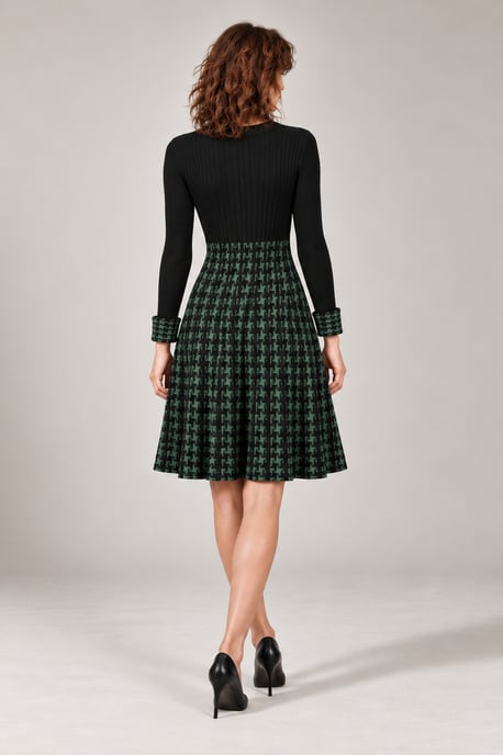 Grünes und schwarzes Hahnentritt-Strickkleid - Image 2