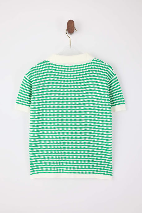 TRENDYOLMİLLA Damen Grün Gestreift Kurz Regular Fit Blusen - Image 5