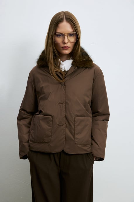 LUFIAN Damen Wattierte Jacke mit Abnehmbarem Kunstfellkragen - Image 2