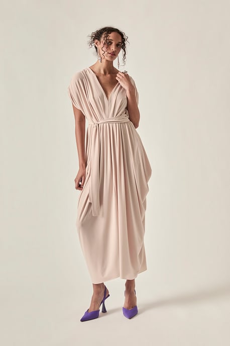 Fluid Drape Kleid Taupe - Image 1