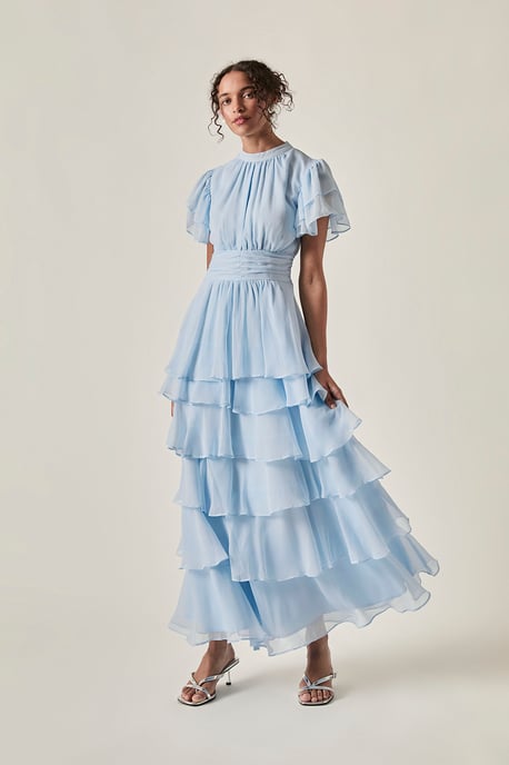 Stufen-Midikleid mit Volants Hellblau - Image 1