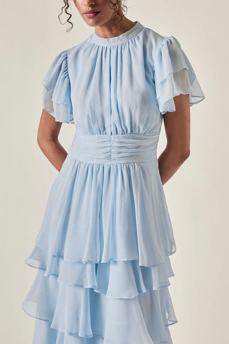 Stufen-Midikleid mit Volants Hellblau - Image 4