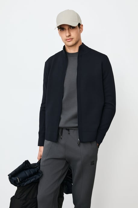 LUFIAN Herren Strickjacke mit Stehkragen und Zwei-Wege-Reißverschluss - Image 1