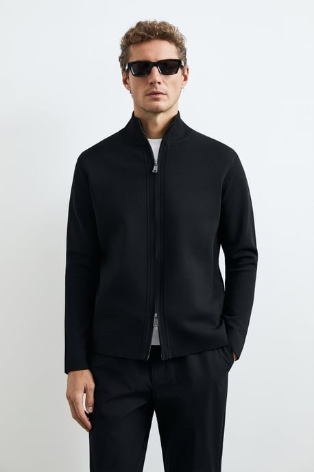 LUFIAN Herren Strickjacke mit Stehkragen und Zwei-Wege-Reißverschluss - Image 1