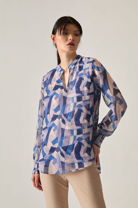 Blaue Bluse mit geometrischem Muster - Image 1