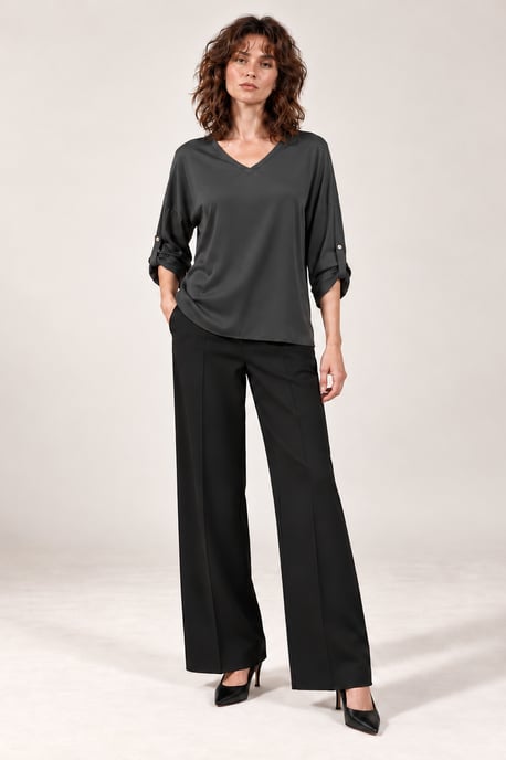 V-Ausschnitt-Satinbluse Anthrazit - Image 3