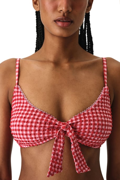 Paulina Triangel-Bikinioberteil mit Knoten, Karomuster und Struktur - Image 3