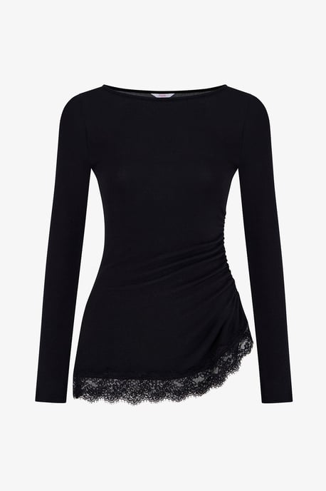 Asymmetrische Langarmbluse mit Spitzendetail - Image 2