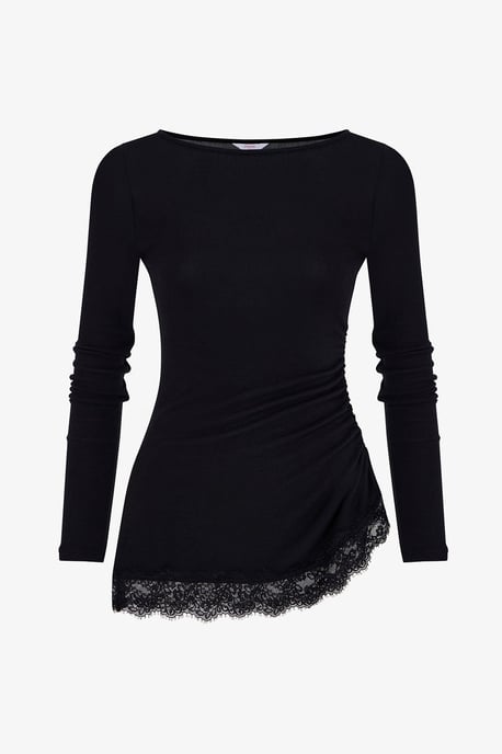 Asymmetrische Langarmbluse mit Spitzendetail - Image 3