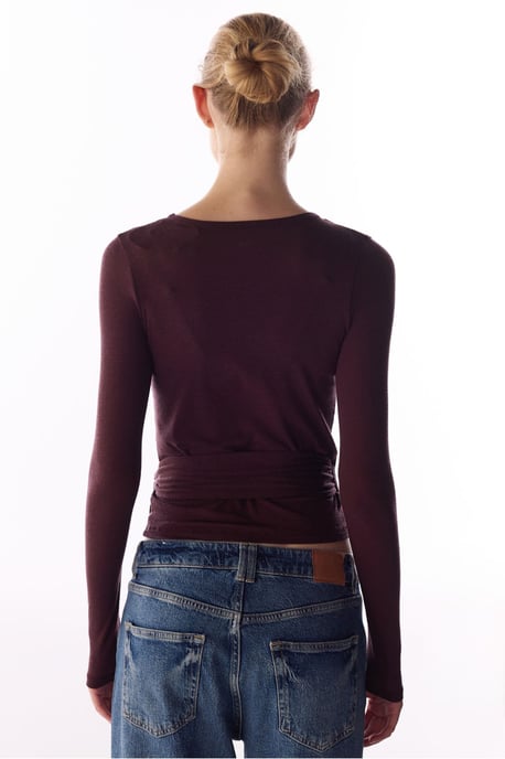 Kaschmir-Bluse mit langen Ärmeln und Wickeloptik - Image 5
