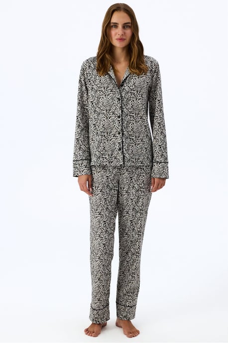 Penti Noir Garden Pyjama-Set mit Leopardenprint aus Langarmshirt und Hose - Image 1