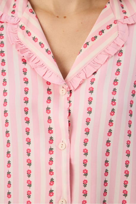 Leichtes Pyjama-Set mit floralem Muster, Rüschen, Langarmshirt und Hose - Image 3